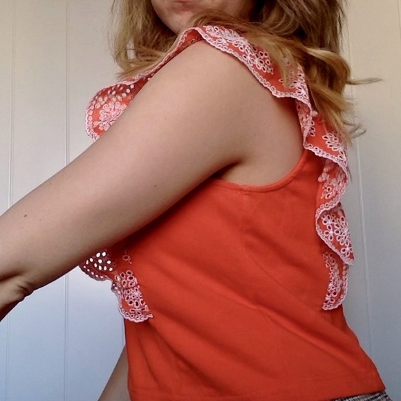 Orange Anthropologie Shirt with Eyelet Lace - Picture 6 of 8